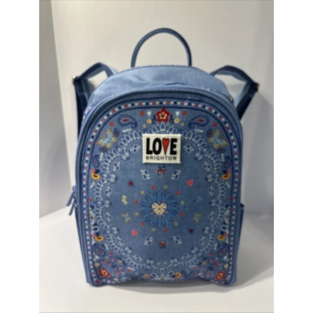 Brighton Mini Backpack Bandana Love Paisley Blue/Red Zip Top Handle Heart